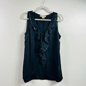 NEW Michael Kors Black Satin Ruffle Sequin Sleeveless Blouse Size 10